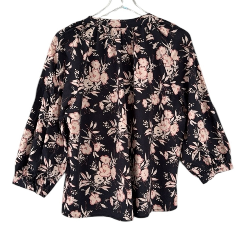 Evereve Floral Black and Pink Women's Top Cotton/Rayon Size XL - Picture 2 of 9